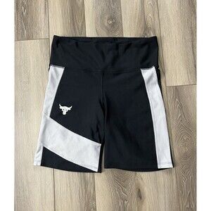 Under Armour Project Rock Womens Compression Bike Shorts Sz Medium Black/White